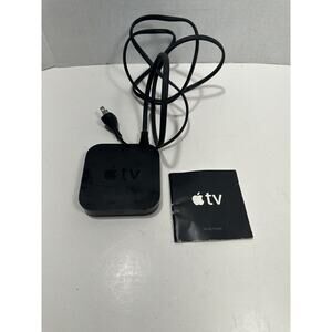 Apple TV 2nd Generation Black Model A1378 w/ Cable Cords And Manual See Pictures